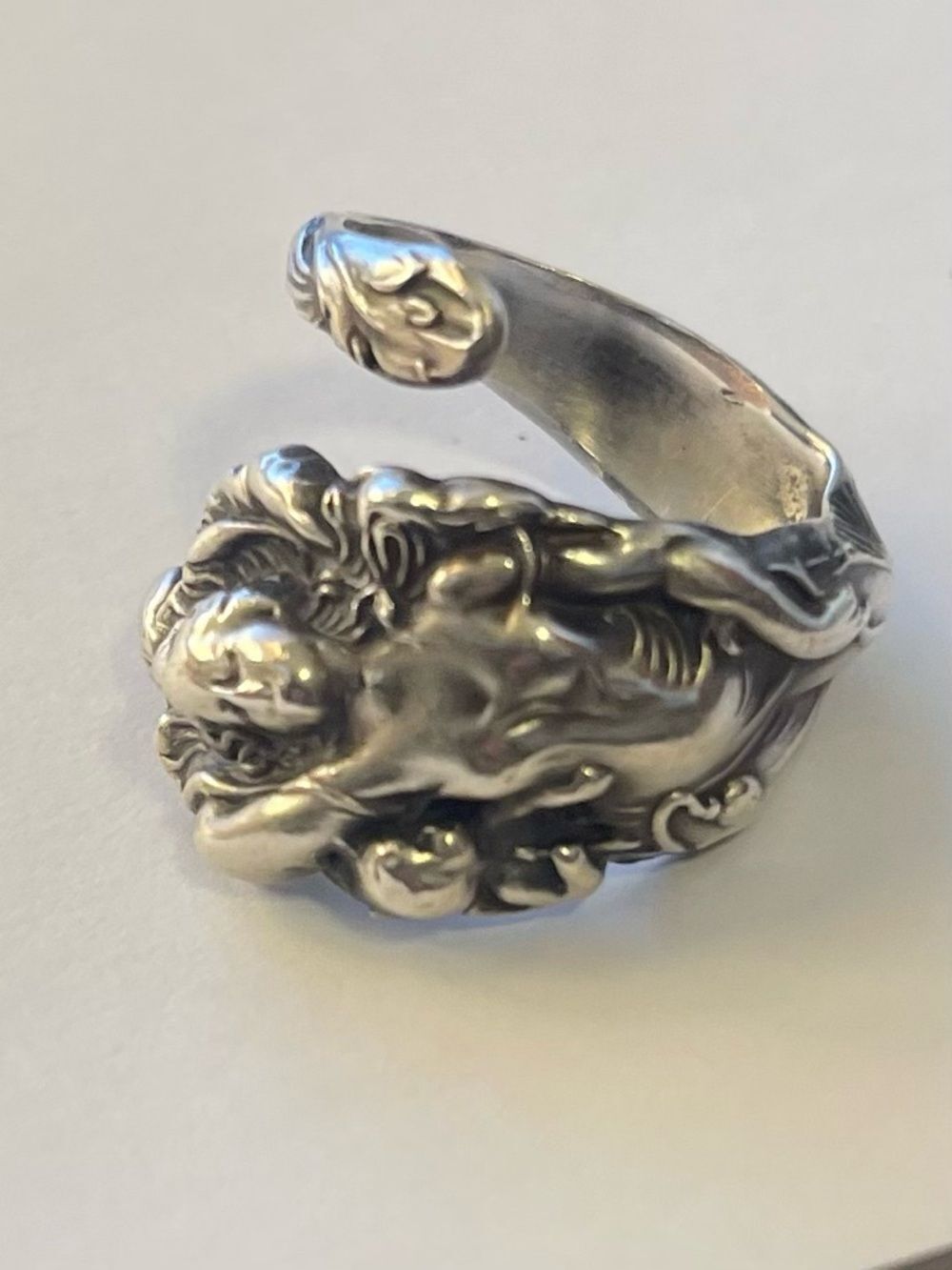 Size 7.5 - Spoon Ring Sterling Silver Beautiful Mother & Child Wrap Ring - Picture 6 of 8